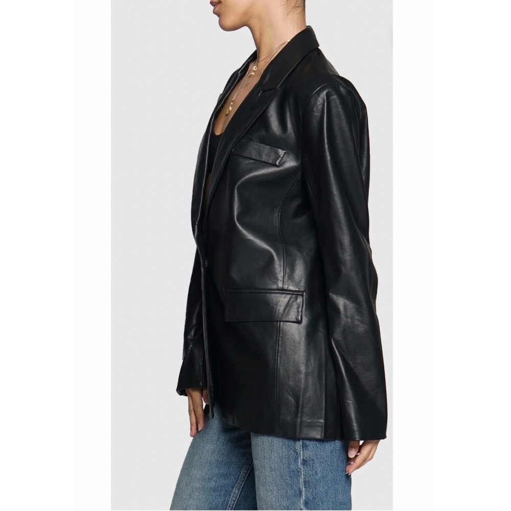 Sans Souci Black Soft PU Faux Leather Blazer Size Large